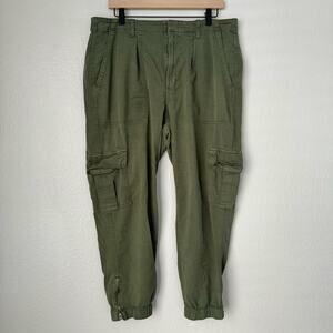 GAP Womens Green Cargo Jogger Pants Baggy Stretch Waist Zip Bottoms Size 16